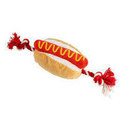 Picture of House of Paws plush hot dog with rope pulls