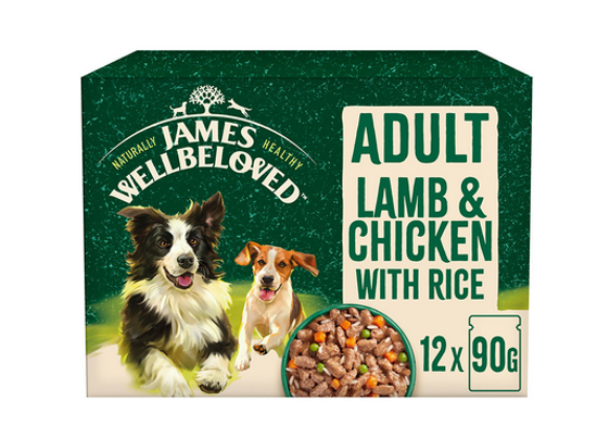 Picture of James Wellbeloved Lamb & Chick with Rice and Veg Adult Wet Dog Food - 48 x 90g